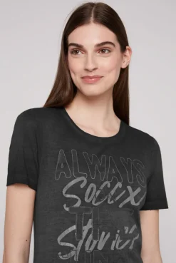 CAMP DAVID & SOCCX Geripptes T-Shirt mit Artwork black Outlet