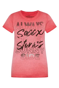 CAMP DAVID & SOCCX Geripptes T-Shirt mit Artwork red orange redorange Clearance