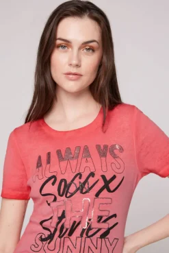 CAMP DAVID & SOCCX Geripptes T-Shirt mit Artwork red orange redorange Clearance