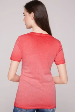 CAMP DAVID & SOCCX Geripptes T-Shirt mit Artwork red orange redorange Clearance