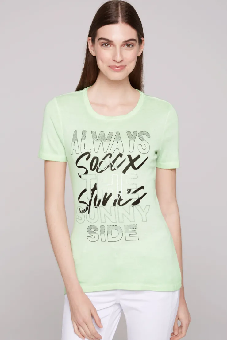 CAMP DAVID & SOCCX Geripptes T-Shirt mit Artwork light green lightgreen Cheap