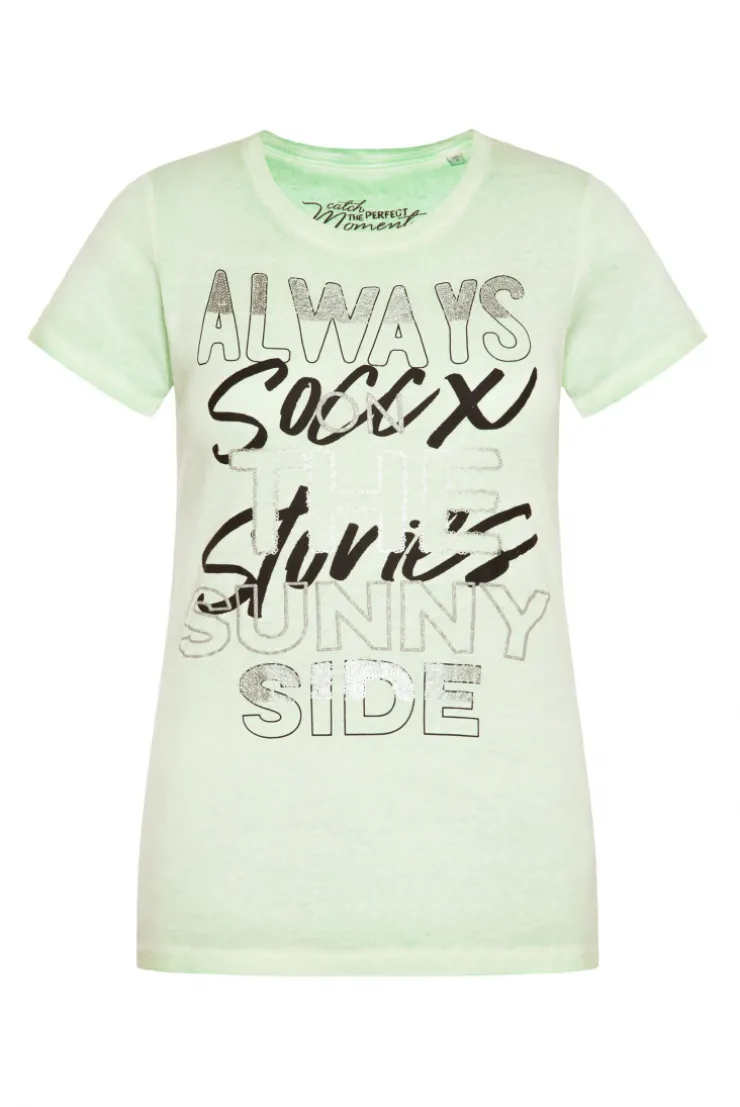 CAMP DAVID & SOCCX Geripptes T-Shirt mit Artwork light green lightgreen Cheap