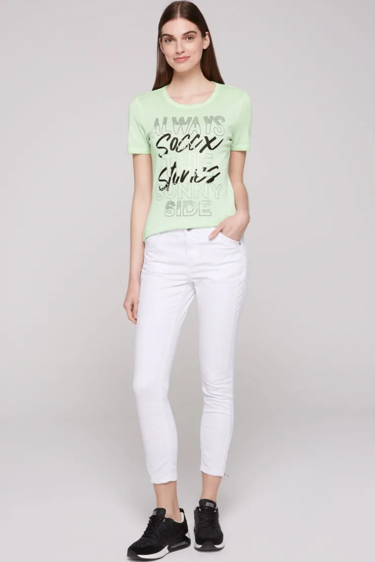 CAMP DAVID & SOCCX Geripptes T-Shirt mit Artwork light green lightgreen Cheap