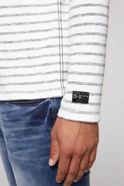 CAMP DAVID & SOCCX Gestreiftes Henley-Shirt mit Artwork opticwhite Flash Sale