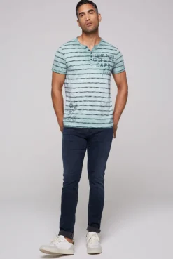 CAMP DAVID & SOCCX Gestreiftes Henley-Shirt mit Brusttasche teal Shop