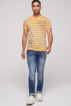 CAMP DAVID & SOCCX Gestreiftes Henley-Shirt mit Brusttasche sunrise orange sunriseorange Shop
