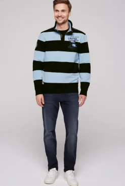 CAMP DAVID & SOCCX Gestreiftes Troyer-Sweatshirt mit Artworks black Clearance