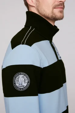 CAMP DAVID & SOCCX Gestreiftes Troyer-Sweatshirt mit Artworks black Clearance