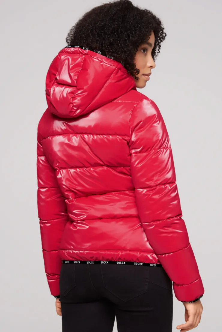 CAMP DAVID & SOCCX Glänzende Steppjacke mit Samt-Optik clear red clearred Discount