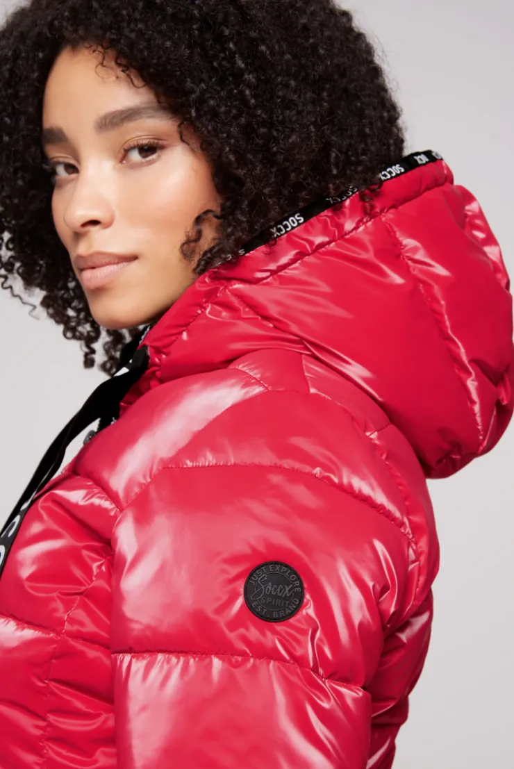 CAMP DAVID & SOCCX Glänzende Steppjacke mit Samt-Optik clear red clearred Discount