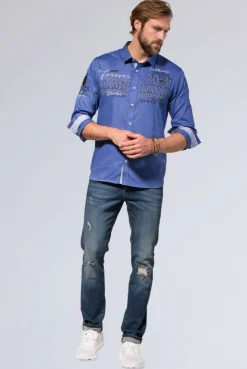 CAMP DAVID & SOCCX Hemd mit Dobby-Struktur und Artworks denim blue | L denimblue New
