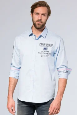 CAMP DAVID & SOCCX Hemd mit Webstruktur und Artworks, Regular Fit light blue lightblue Clearance