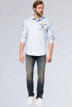 CAMP DAVID & SOCCX Hemd mit Webstruktur und Artworks, Regular Fit light blue lightblue Store
