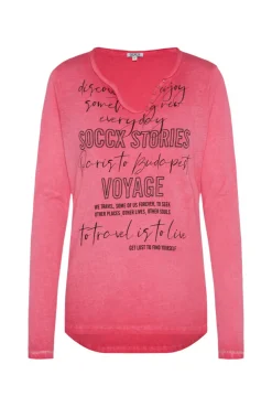 CAMP DAVID & SOCCX Henley-Shirt mit Wording Glitter Print pinky red pinkyred Fashion