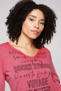 CAMP DAVID & SOCCX Henley-Shirt mit Wording Glitter Print pinky red pinkyred Fashion