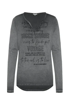 CAMP DAVID & SOCCX Henley-Shirt mit Wording Glitter Print black Cheap