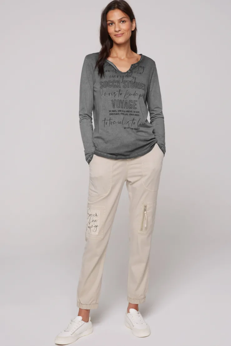 CAMP DAVID & SOCCX Henley-Shirt mit Wording Glitter Print black Cheap