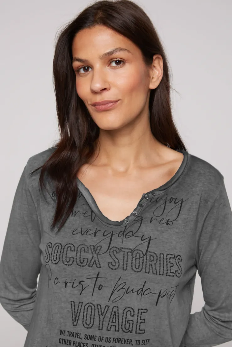 CAMP DAVID & SOCCX Henley-Shirt mit Wording Glitter Print black Cheap