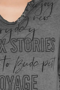 CAMP DAVID & SOCCX Henley-Shirt mit Wording Glitter Print black Cheap