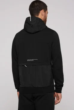 CAMP DAVID & SOCCX Hoodie im Materialmix mit Artwork und Rückentasche black Fashion
