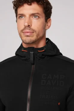 CAMP DAVID & SOCCX Kapuzensweatjacke im Materialmix mit Rubber Prints black Cheap