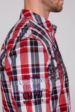CAMP DAVID & SOCCX Karohemd mit Label-Applikationen flight red flightred Hot