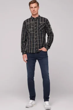 CAMP DAVID & SOCCX Karohemd mit Label-Applikationen black Cheap