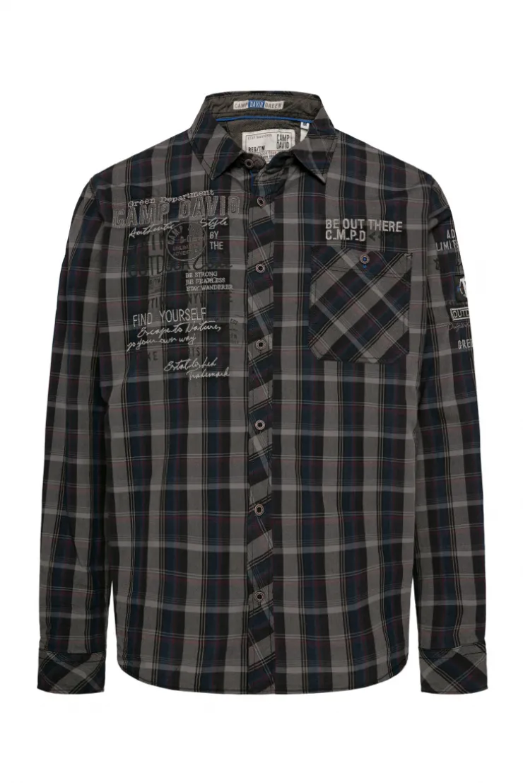 CAMP DAVID & SOCCX Karohemd mit Label-Applikationen black New
