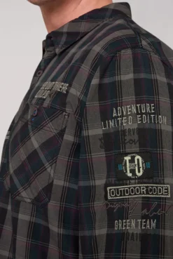 CAMP DAVID & SOCCX Karohemd mit Label-Applikationen black New