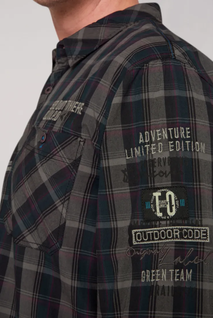 CAMP DAVID & SOCCX Karohemd mit Label-Applikationen black New