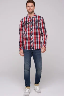 CAMP DAVID & SOCCX Karohemd mit Label-Applikationen flight red flightred Online