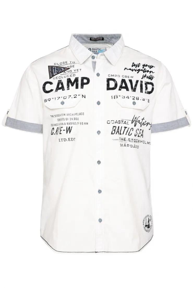 CAMP DAVID & SOCCX Kurzarmhemd mit Klappentaschen und Prints opticwhite Clearance