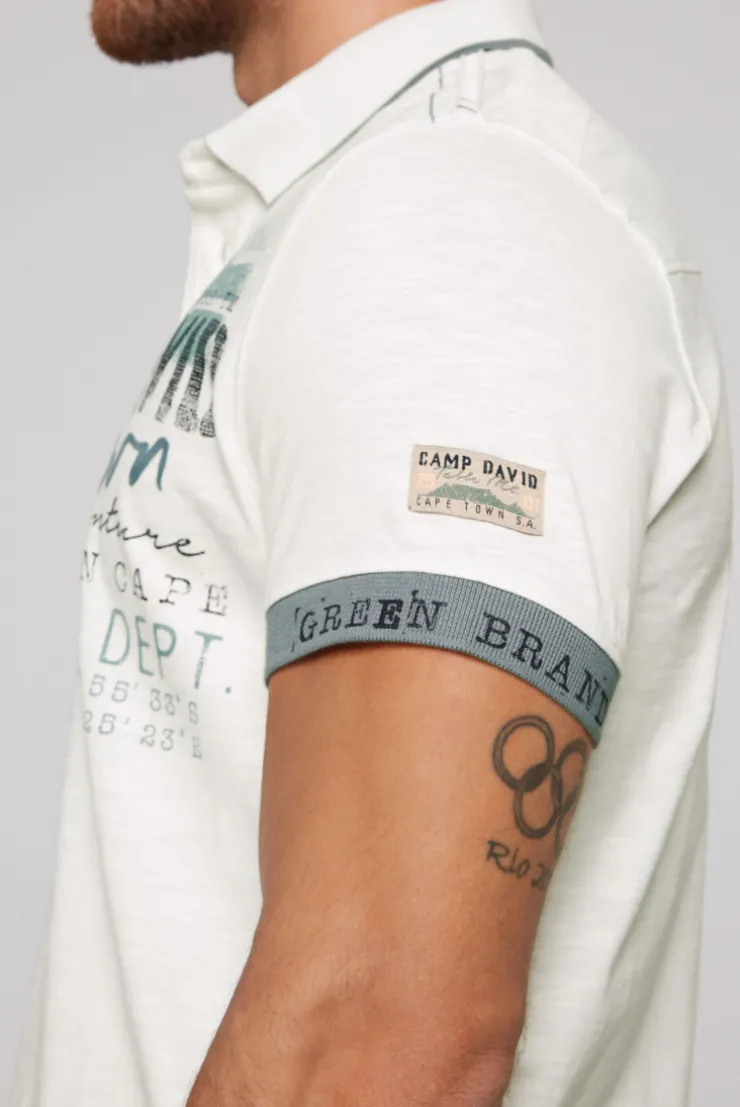 CAMP DAVID & SOCCX Kurzarmpolo mit Flockprint und Tapes ivory Store