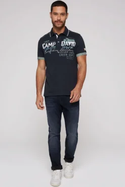 CAMP DAVID & SOCCX Kurzarmpolo mit Flockprint und Tapes blue navy bluenavy Discount