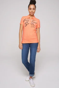 CAMP DAVID & SOCCX Kurzarmpolo mit Print und Pailletten neon orange neonorange Cheap