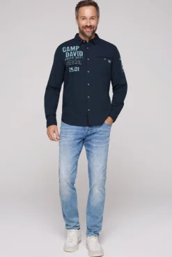 CAMP DAVID & SOCCX Langarmhemd mit Logo-Stickereien blue navy bluenavy Cheap