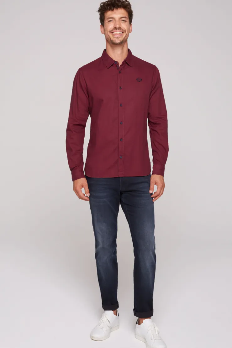 CAMP DAVID & SOCCX Langarmhemd mit Webstruktur burgundy Cheap