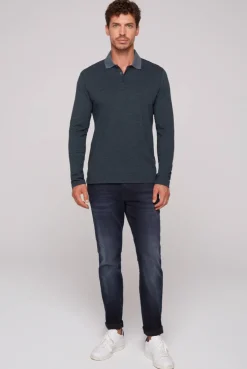 CAMP DAVID & SOCCX Langarmpolo mit feinem Streifen-Dessin blue navy bluenavy Fashion