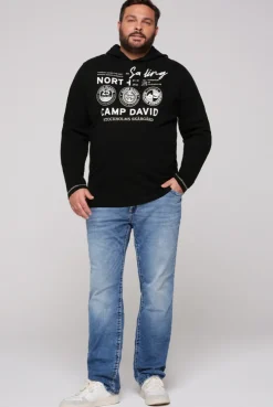 CAMP DAVID & SOCCX Langarmshirt mit Kapuze und Print black Flash Sale