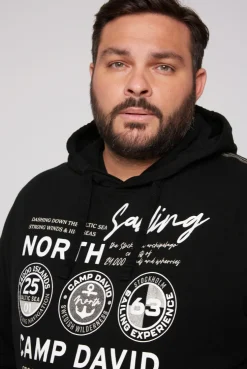 CAMP DAVID & SOCCX Langarmshirt mit Kapuze und Print black Flash Sale