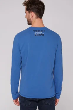 CAMP DAVID & SOCCX Langarmshirt mit Label-Applikationen strong blue strongblue Clearance