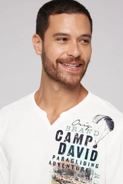 CAMP DAVID & SOCCX Langarmshirt mit Twill-Patches und Artworks ivory Clearance