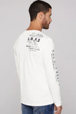CAMP DAVID & SOCCX Langarmshirt mit Twill-Patches und Artworks ivory Clearance