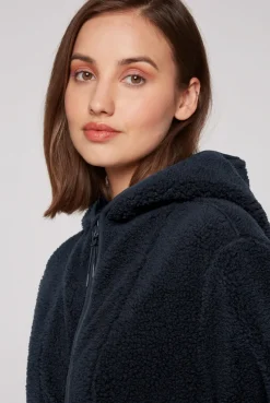 CAMP DAVID & SOCCX Lange Kapuzenjacke aus Teddyplüsch blue navy bluenavy Hot