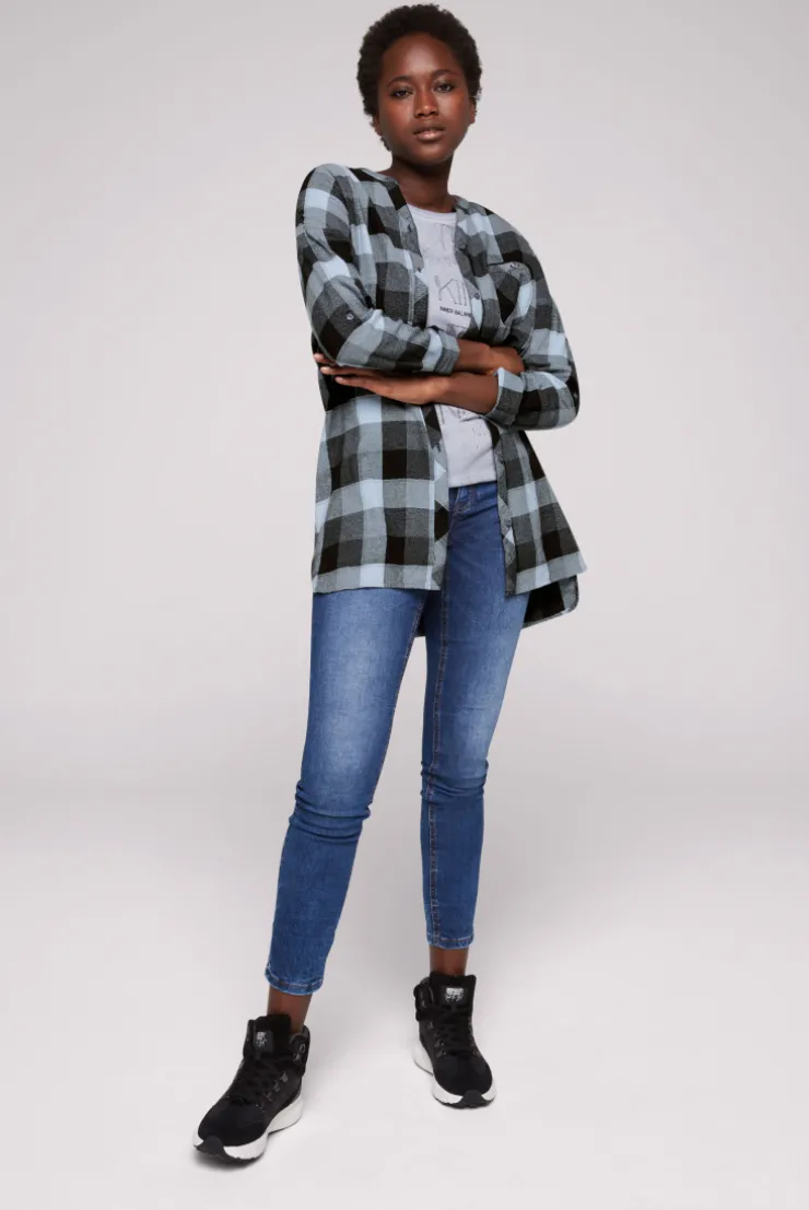 CAMP DAVID & SOCCX Lange Karobluse aus Flanell cozy blue cozyblue Shop