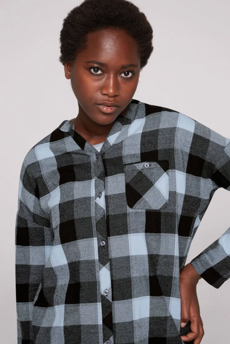 CAMP DAVID & SOCCX Lange Karobluse aus Flanell cozy blue cozyblue Shop
