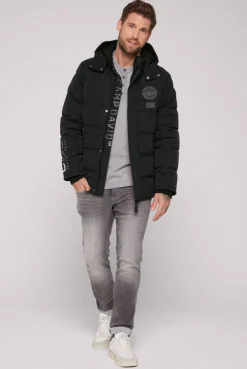 CAMP DAVID & SOCCX Lange Steppjacke mit Kapuze und Rücken-Artwork black Store