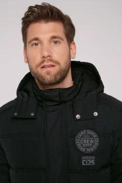CAMP DAVID & SOCCX Lange Steppjacke mit Kapuze und Rücken-Artwork black Store