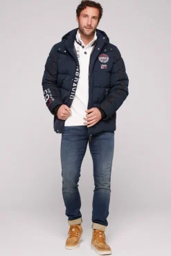 CAMP DAVID & SOCCX Lange Steppjacke mit Kapuze und Rücken-Artwork blue navy bluenavy Store
