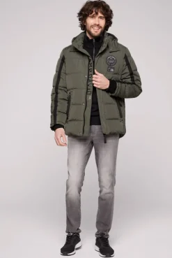 CAMP DAVID & SOCCX Lange Steppjacke mit Kapuze und Rücken-Artwork medium khaki mediumkhaki Hot